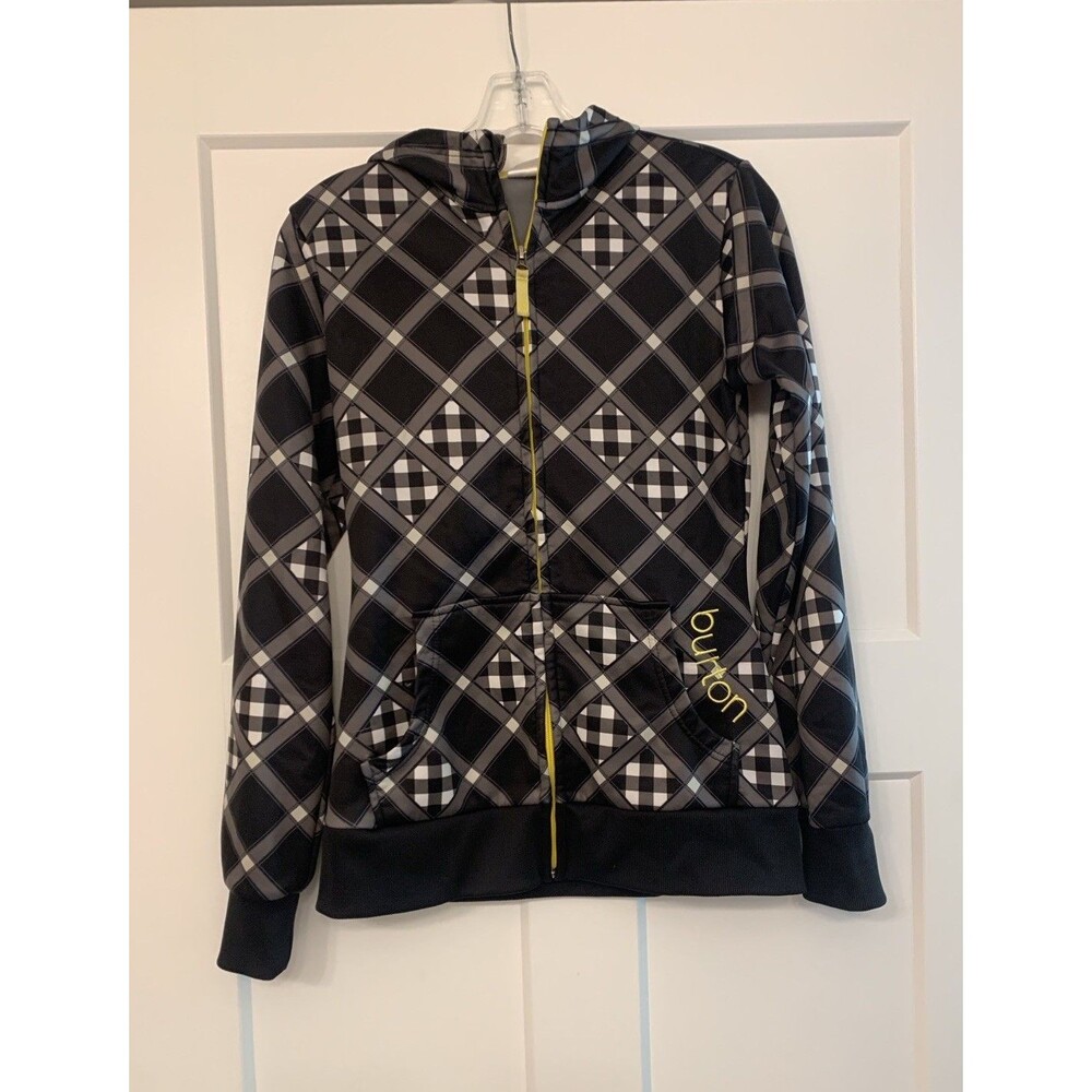 Burton Dryride Cool Flavors Women's Black & White Plaid Hoodie Yellow Trim Small